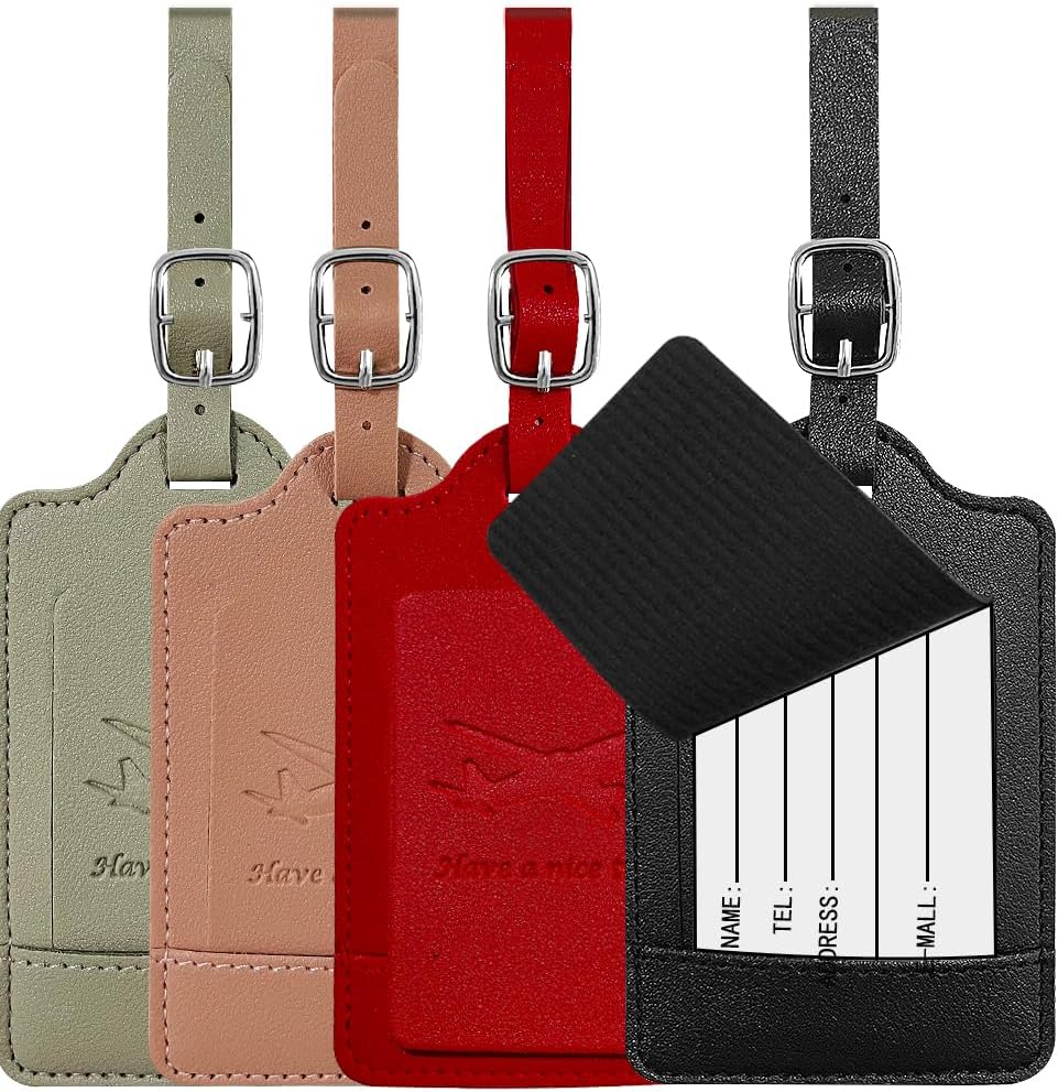 Luggage Tags, 4 Pack Suitcase Tags Leather Luggage Labels for Suitcases