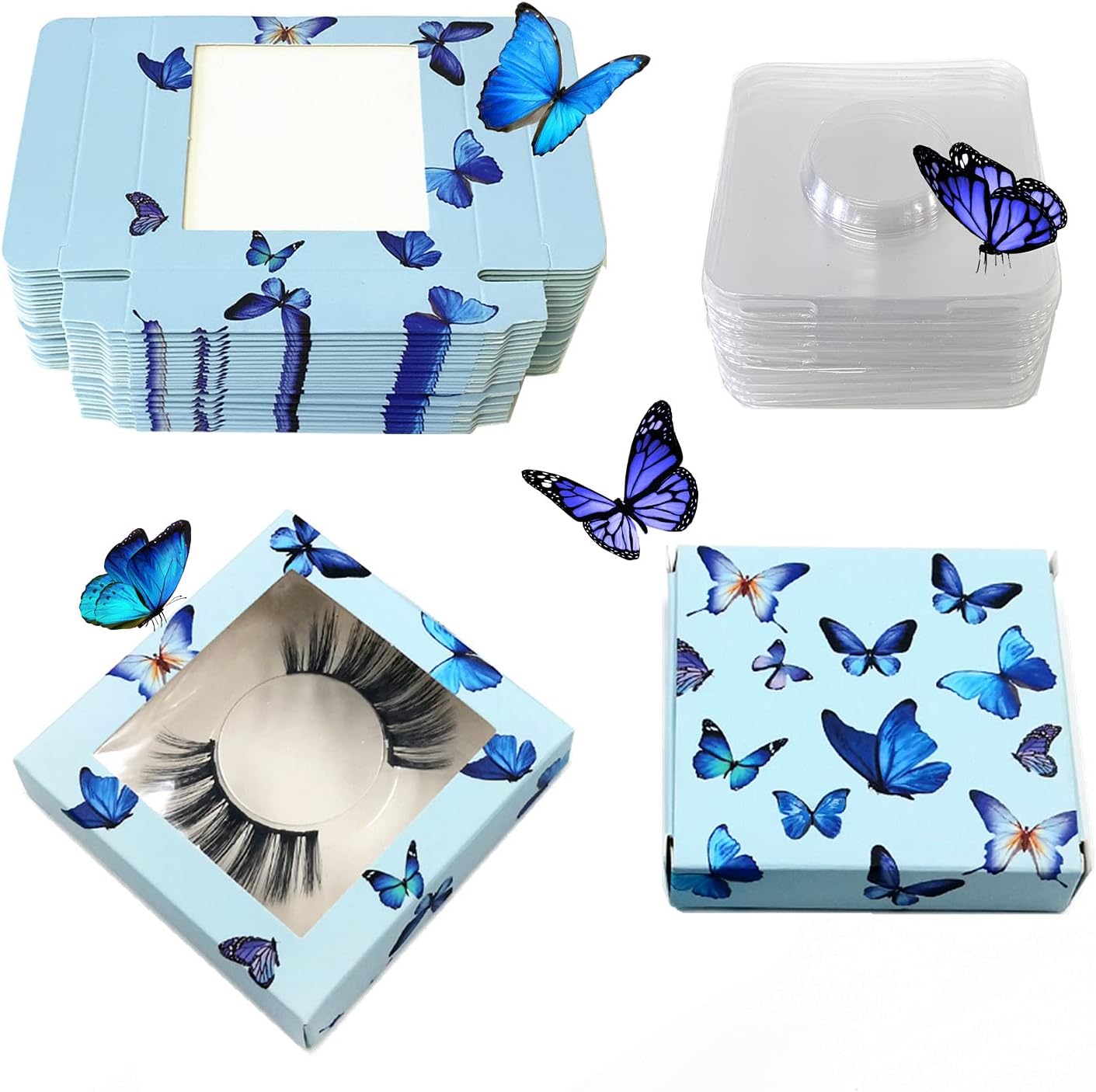 60 Pieces False Eyelashes Box Empty Lash Packaging Storage Containers 30 Soft Paper Lash Boxes with 30 Lash Tray Butterfly Prints Lash Case Holder