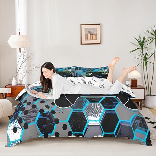 Manfei Juego de funda de edredón moderna tamaño matrimonial, funda de edredón con 2 fundas de almohada, reversible, juego de ropa de cama reversible