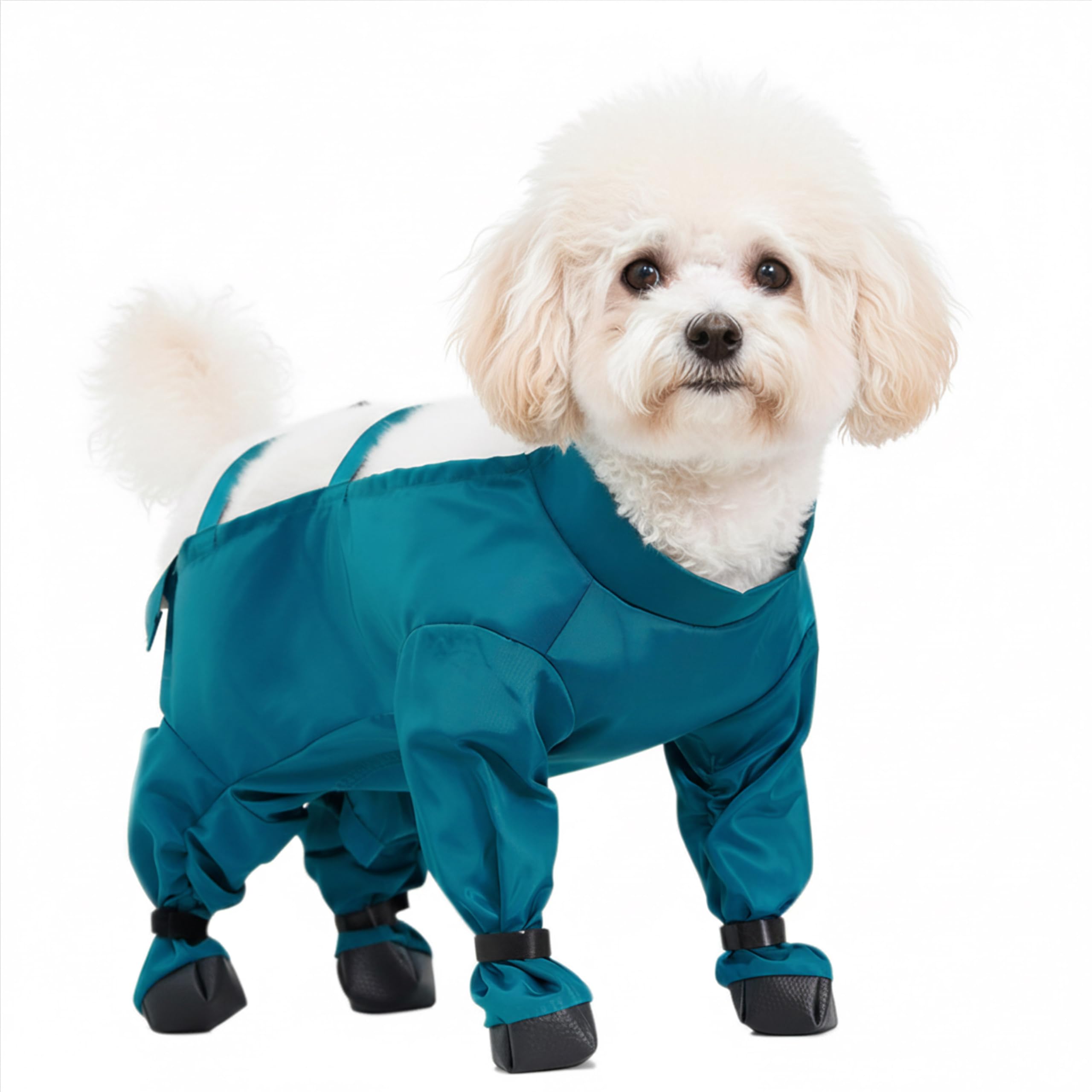 Wood Homing Waterproof Dog Shoes - Non Slip Dogs Boot Paw Protector for Small Dog with Anti Dirty Suspender Raincoat Pant for Injured Paw Stop Lick Outdoor Walking Snow Rainy Weather Puppy Booties (L)