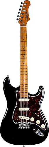JS300 BK Strat Guitarra, cuerpo de tilo sólido, 22 trastes cuello de arce tostado, pastillas de cerámica, trémolo tradicional