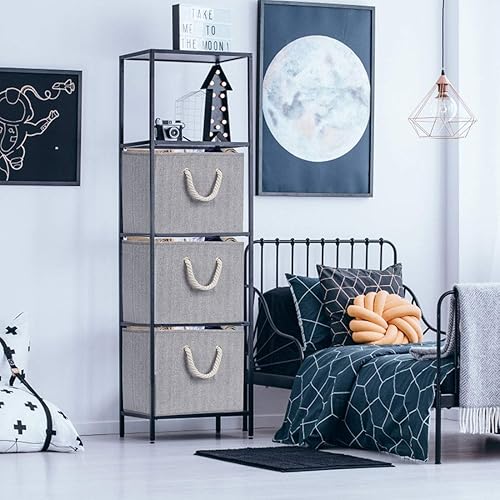 Miniatura 2 de Robuy Contenedores de almacenamiento plegables de tela gris, juego de 3 cajas con asas de cuerda de algodón para organizar el hogar, oficina,