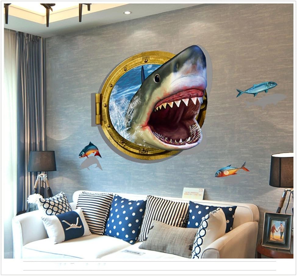TLHO Moden Shark Animal DIY 3D Wall Stickers Art Decor Decals Home Kid Room Decals Murals Wall Decals Wallpaper (Style2, 85x60cm(lw))