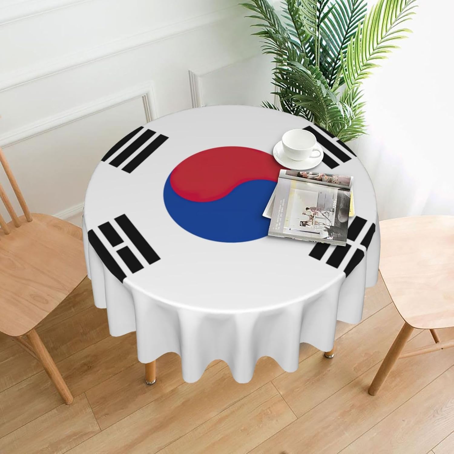 Flag of Republic of Korea Print Wrinkle Free Dining Table Cover for Birthday Party Farmhouse Tablecloths Up to 60 x 60 Inches