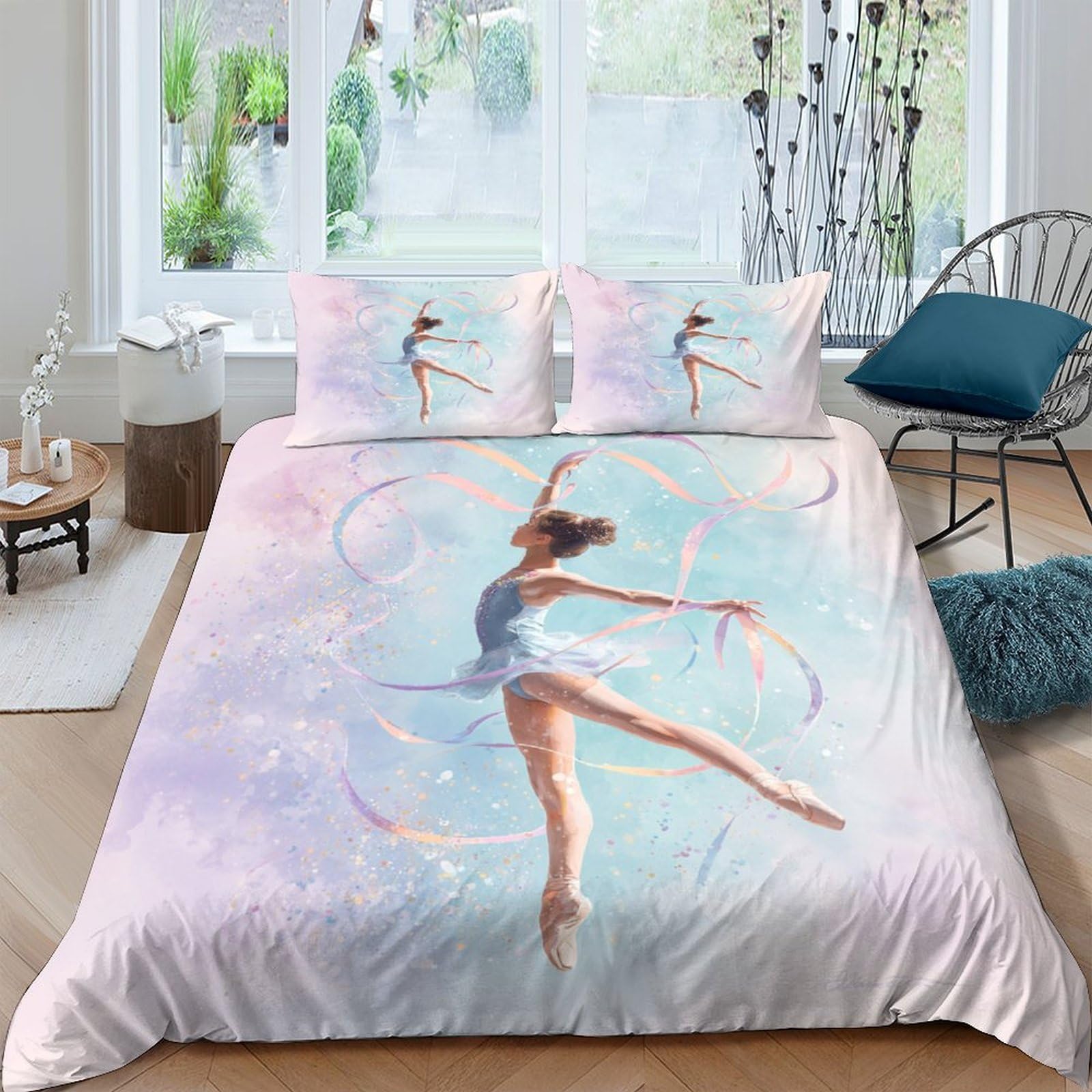 Ctjqhvkz Style-7 3D Printed Ballet Dancer Fitted Sheet Microfiber Soft Pastel Watercolor Bed Cover Anti-Slip Machine Washable For Bedroom Dorm Mattress Decor Single（135X200cm）