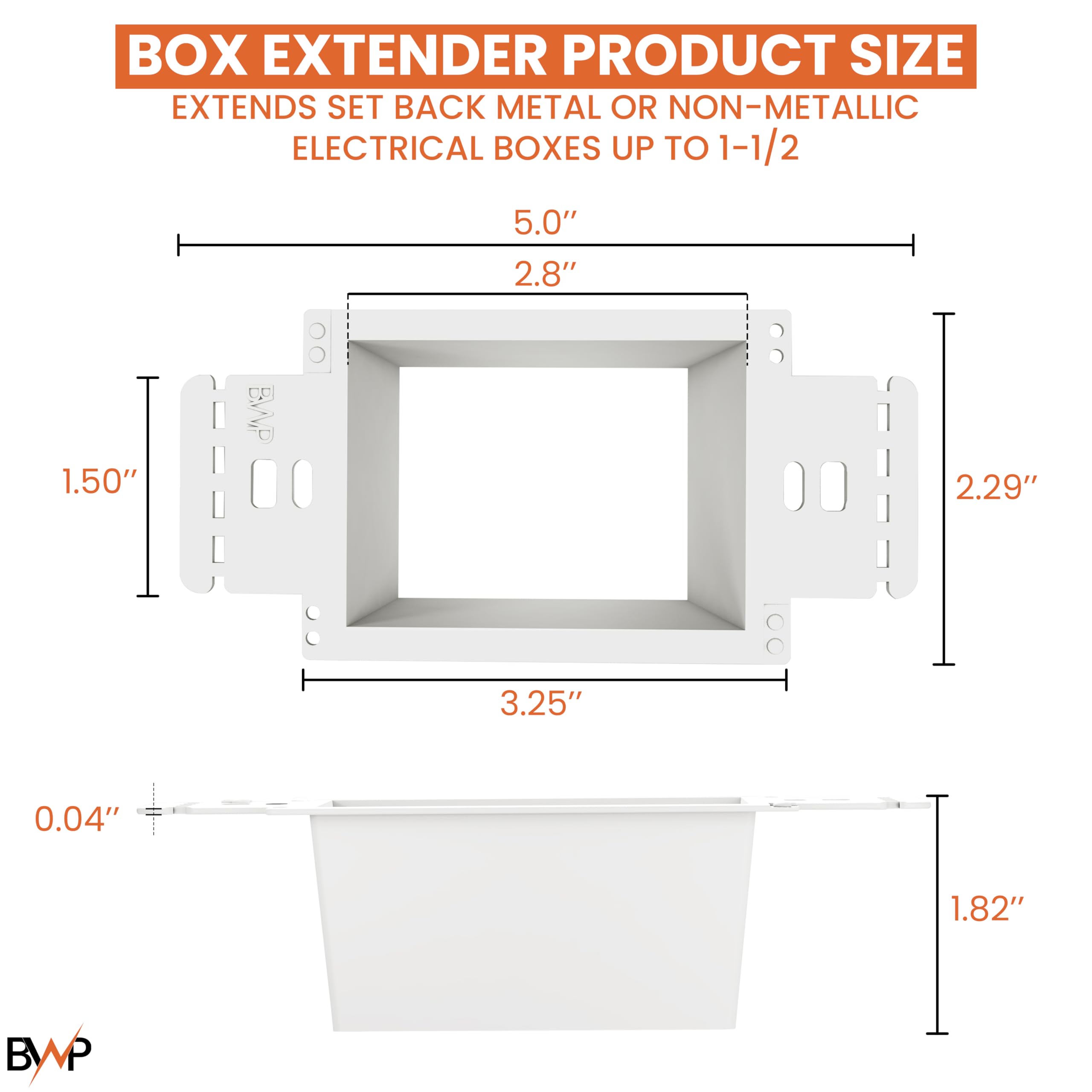 BWP Extensor de caja de toma de corriente eléctrica de 1 banda, paquete de 2 unidades, kit extensor modular de PVC resistente, resistente a la intemperie y resistente al fuego, incluye 4 tornillos