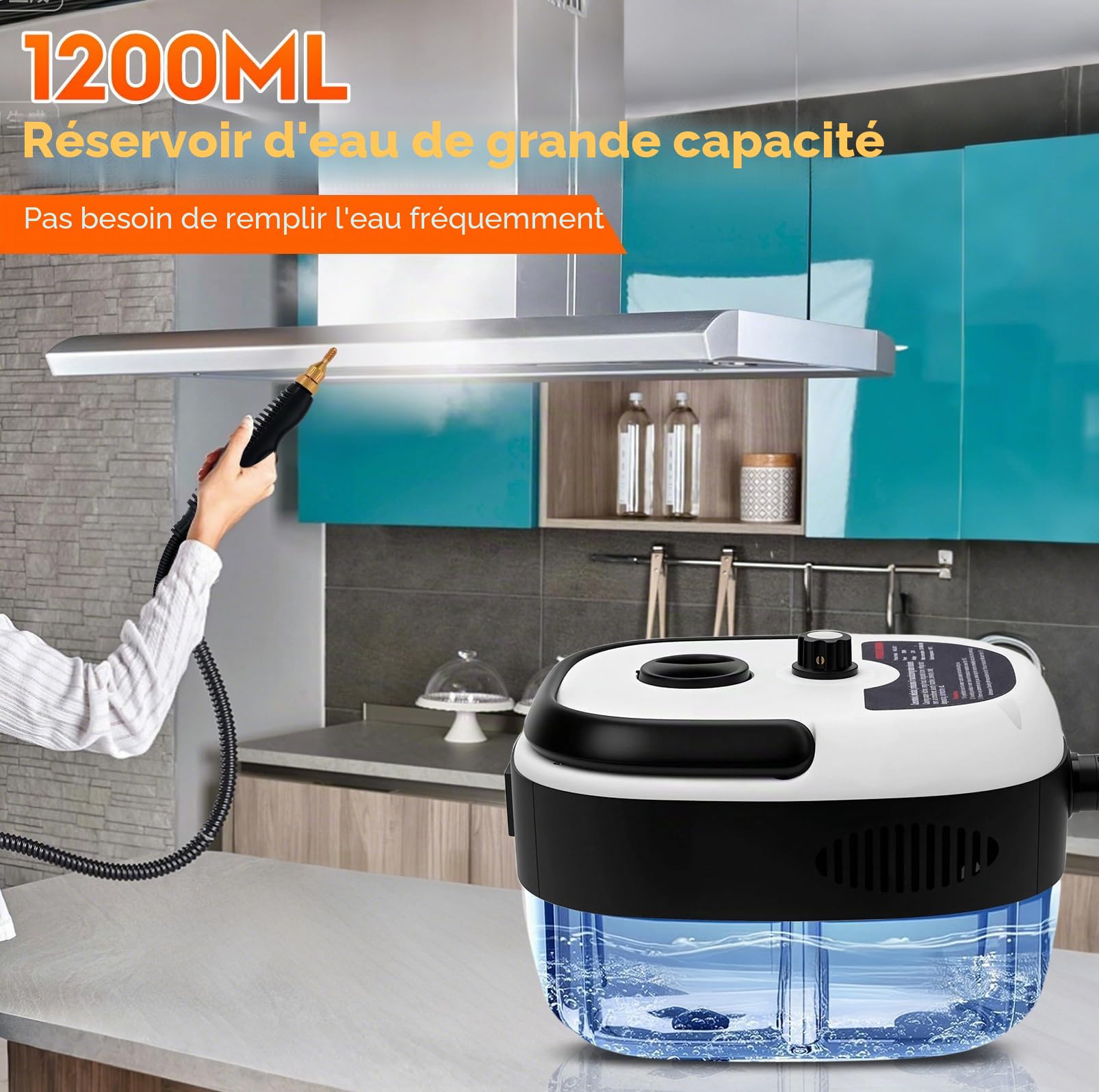 Nettoyeur Vapeur 2500W, 6 Niveaux de Réglage, Nettoyeur Vapeur Portable 1000ML Réservoir D'eau, 10 Secondes de Chauffage à la Main, avec 5 Accessoires, pour Voiture, Joint, Carrelage, Canapé, sol