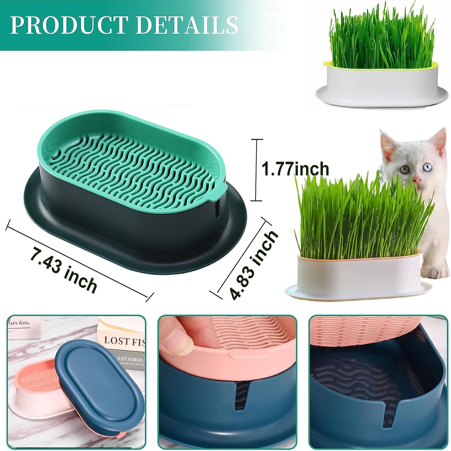 2Pcs Cat Grass Planter (No Seeds Included) Wheatgrass Planting Trays Hydroponic Cat Grass Growing Kits for Indoor Cats Soilless Organic Nursery Box Pet Grass Pot (C)
