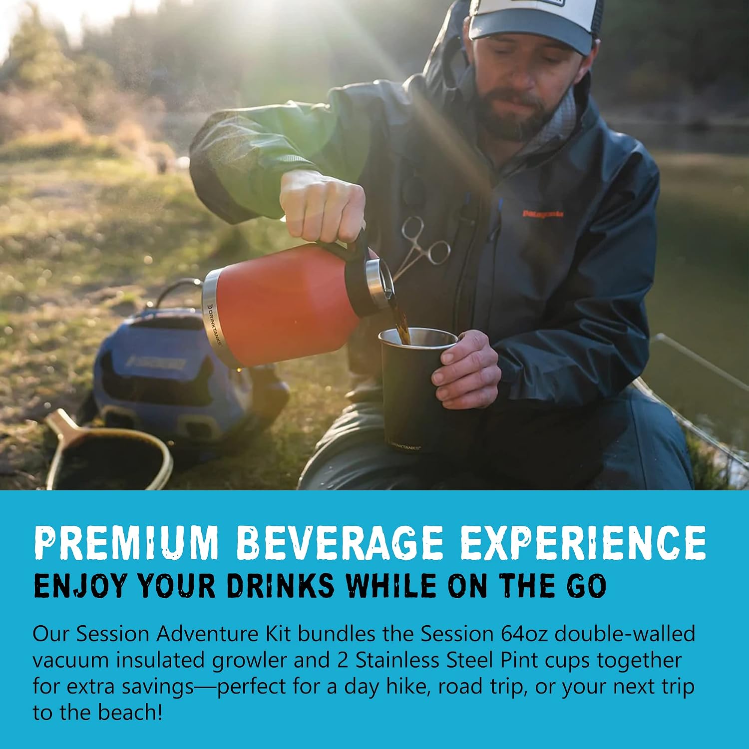 DrinkTanks® - 64 oz Stainless Steel Growlers for Beer & 16 oz Stainless Steel Cups, Insulated Beer Growler w/ 2 Reusable Metal Solo Cup Set, High-Grade Stainless Steel, Water bottle & Cups, Crimson