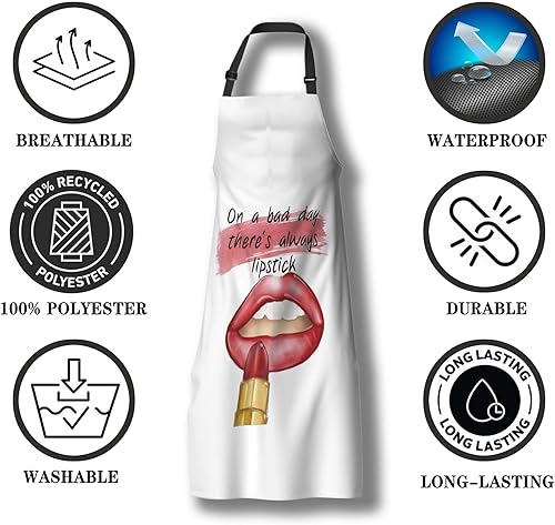Miniatura 7 de Delantal de cocina para mujer, labios rojos, citas en un mal día, siempre hay lápiz labial, delantales divertidos para hombres, para cocinar,