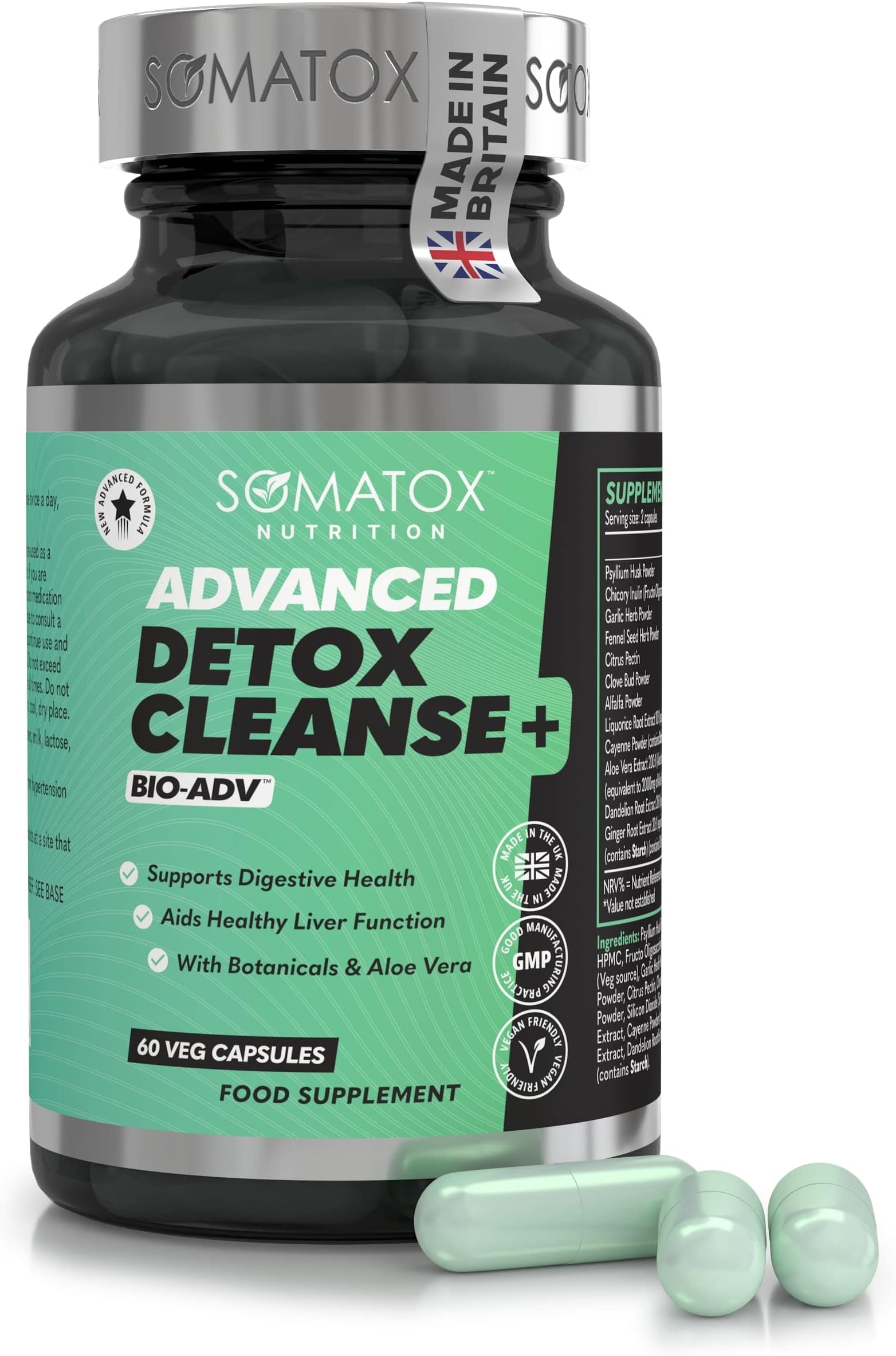 Advanced Detox Cleanse Plus – BIO-ADV™ Natural Colon & Liver Cleanse - Aids Digestion & Liver Function for Weight Loss & Health | Aloe Vera & Botanicals - 30 Day Supply/Vegan Capsules