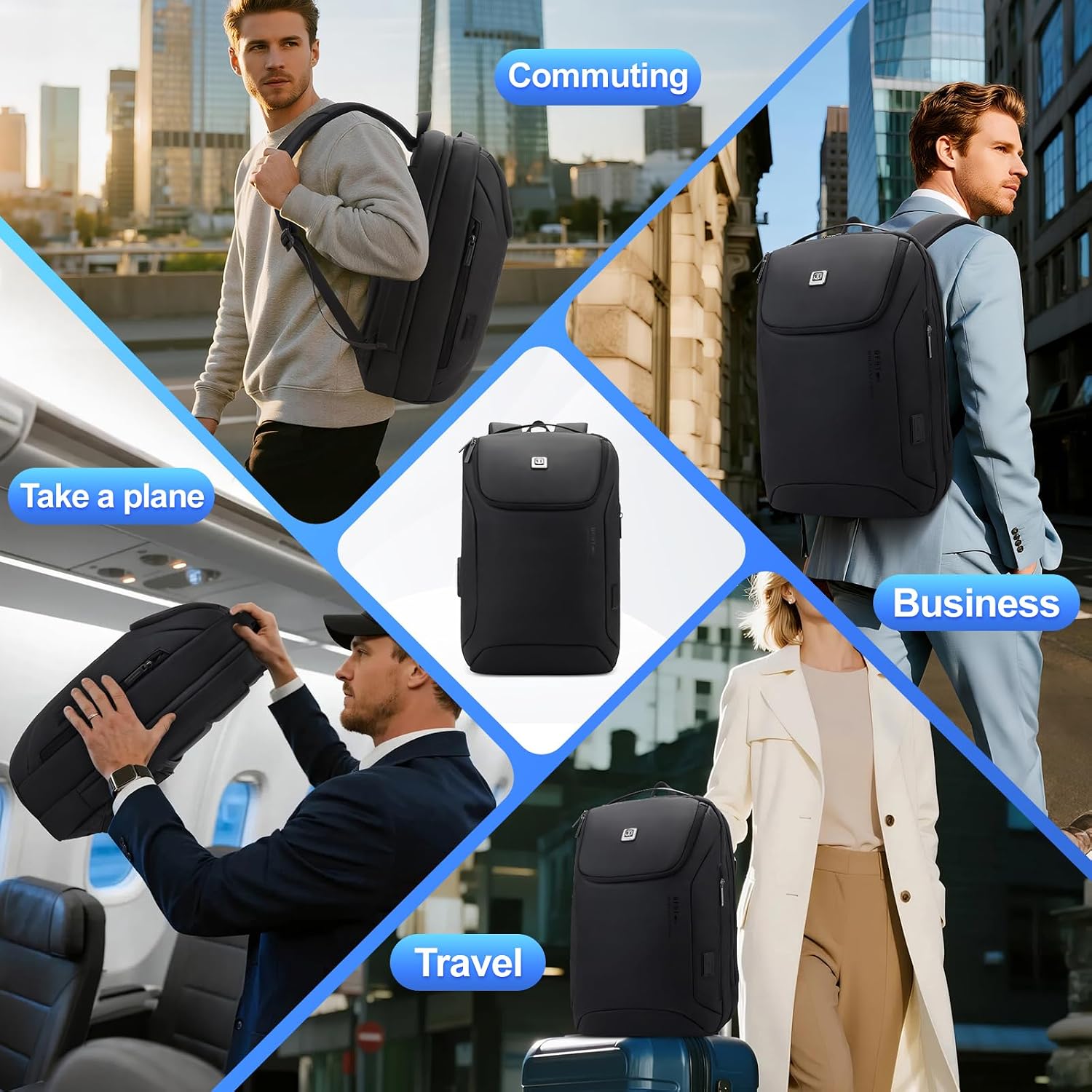 Slim Business Laptop Backpack for Men Women,15.6/17.3 inch Professional Work Bag,180° Full Open TSA Friendly Office Daypack,Water Resistant Minimalist Commuter Backpack with USB Port,Black