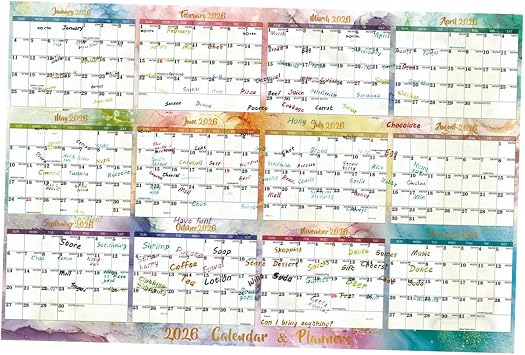 2026 Full Year to View Calendar Planner Double Side Erasable Wall Yearly Planner Dated for Offices Home 48x32In Portable Minimalist