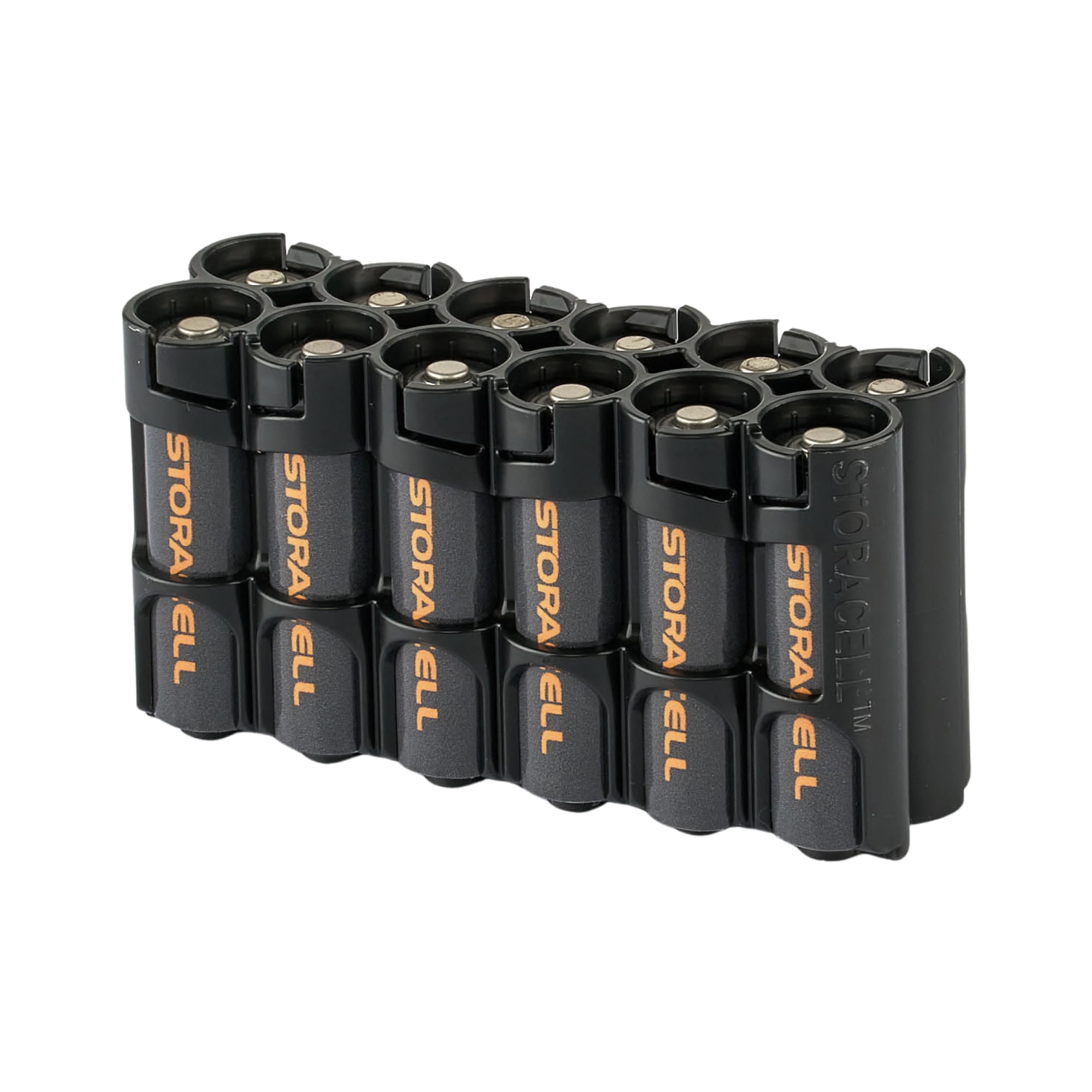 AA Battery Storage Caddy by Storacell, Black, Holds 12 Batteries (Not included)