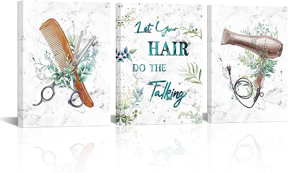 Derkymo Barber Shop Wall Art Hairdresser Haircut Tools Pictures Artwork for Gallery Wrap Salon Beauty Decorative 12x16inchx3pcs