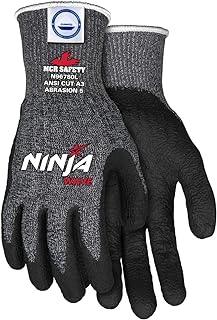 MCR Safety Ninja Wave N96780L Work Gloves, 13 Gauge Dyneema Diamond Technology Shell, Nitrile Wave Coated Palm & Fingertips for Excellent Cut and Abrasion Resistance, Cool Touch Comfort, Large, Black