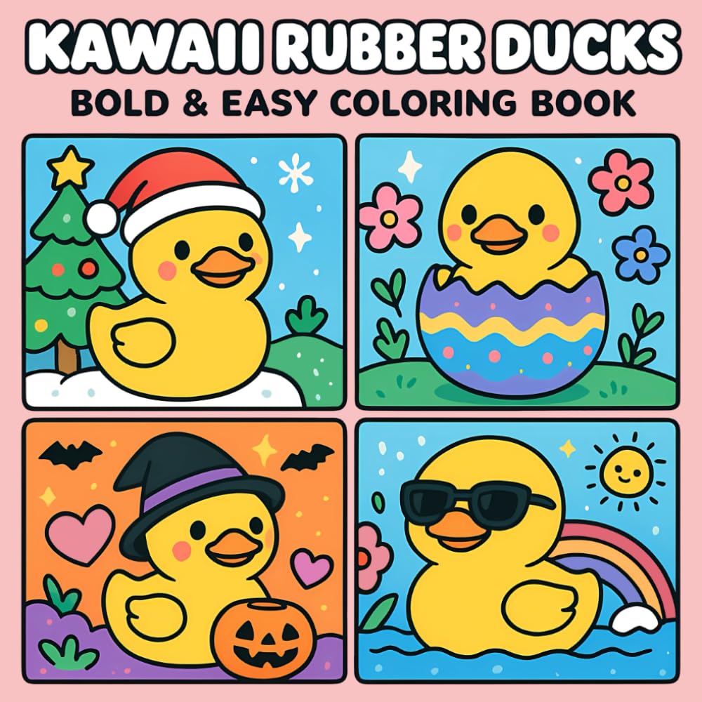 Kawaii Rubber Ducks Bold & Easy Coloring Book: Adorable Rubber Duck Adventures for Kids, Teens & Adults. Cute, Relaxing, and Fun to Color!