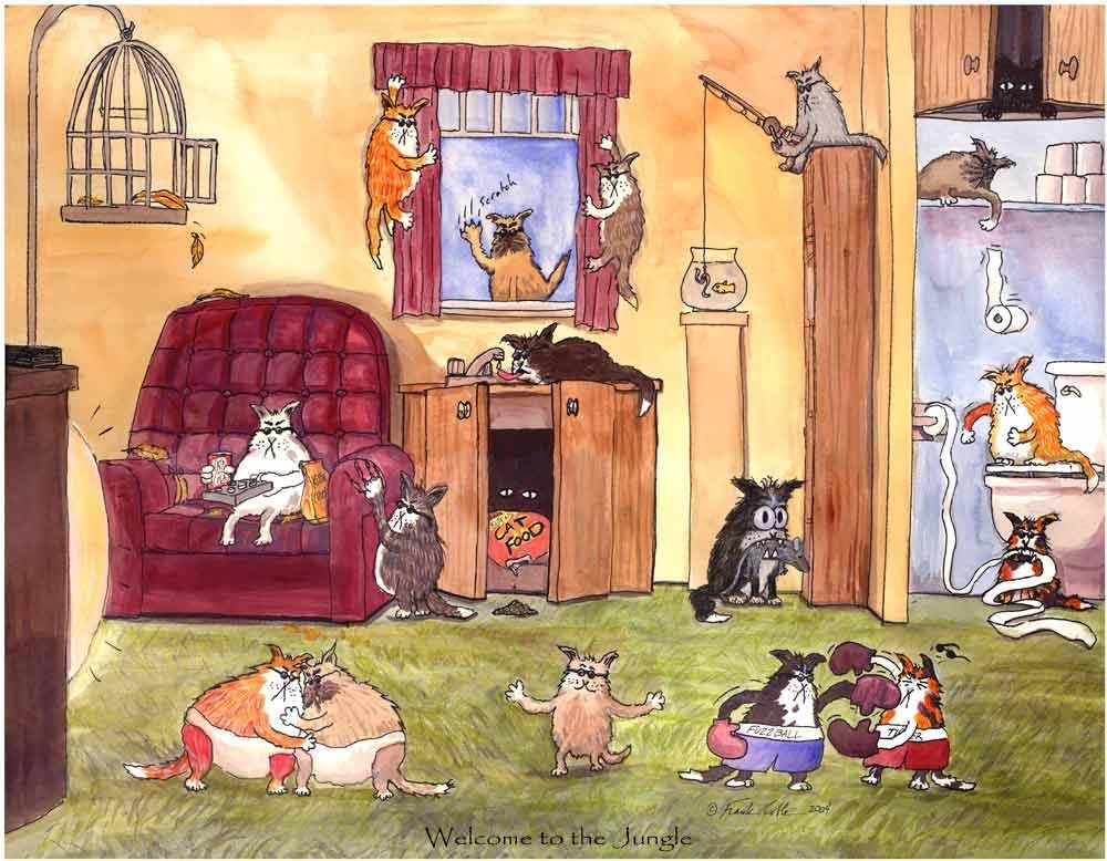 Bad Kitties Welcome to The Jungle, Matted Art Print by Frank Coble, 11"x 14"