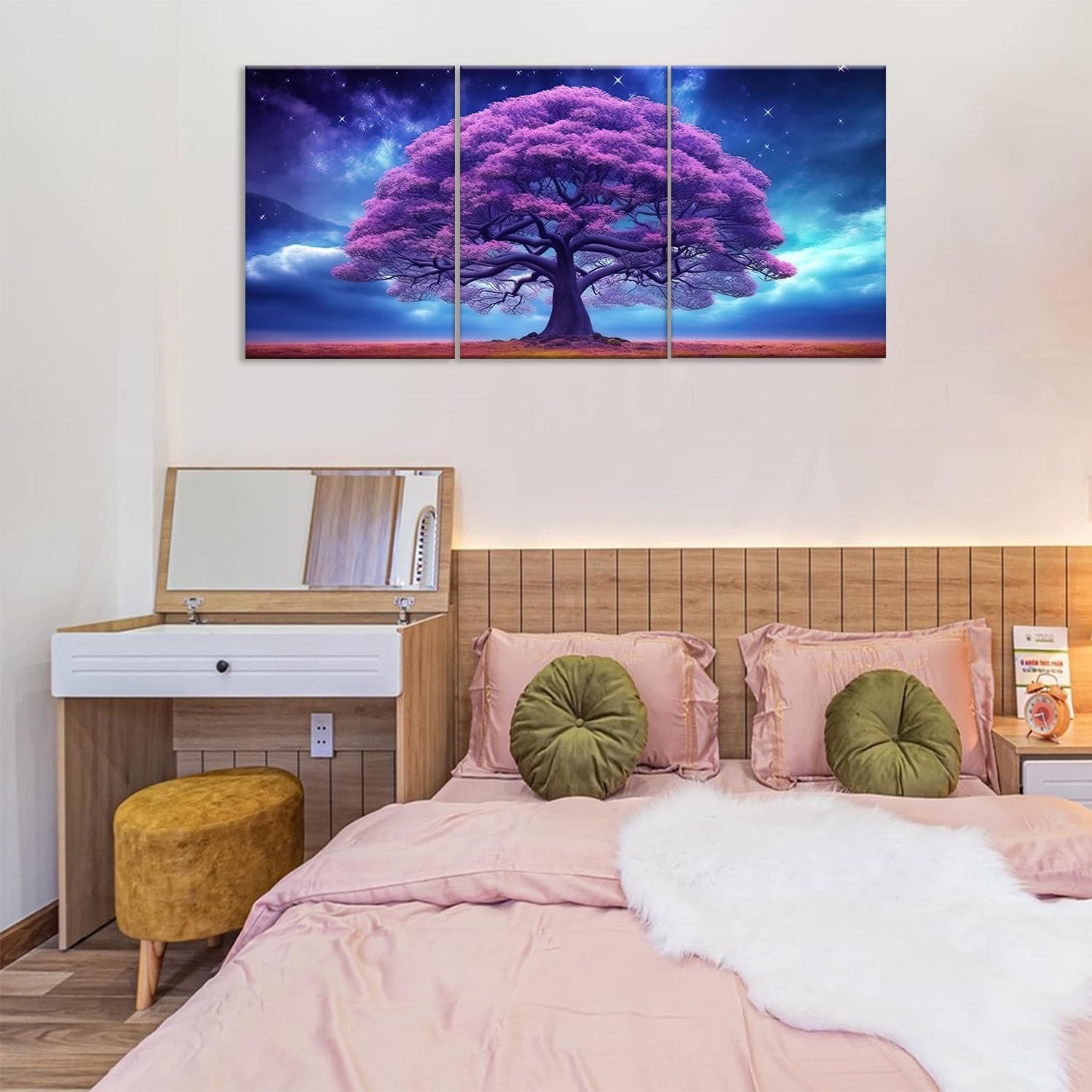 MODOJOART Tree Scenery Canvas Wall Art, Purple Tree in the Meadow Painting Print Nature Scenery Poster Picture for Living Room Bedroom Decor Set of 3(Artwork-01, 12"x16")