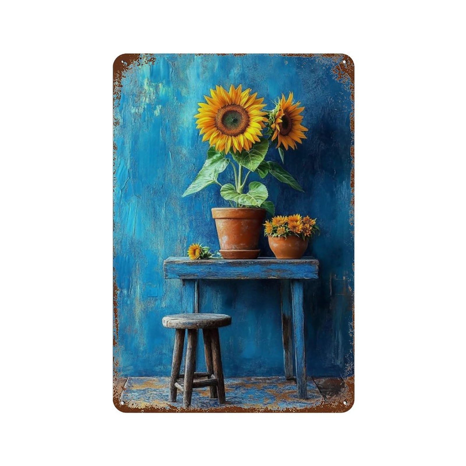 YHGERTKU Blue Wall Sunflowers 03 Wall Art Retro Iron Vintage Metal Tin Sign Poster Modern Decor for Living Rooms Gift 30x20cm