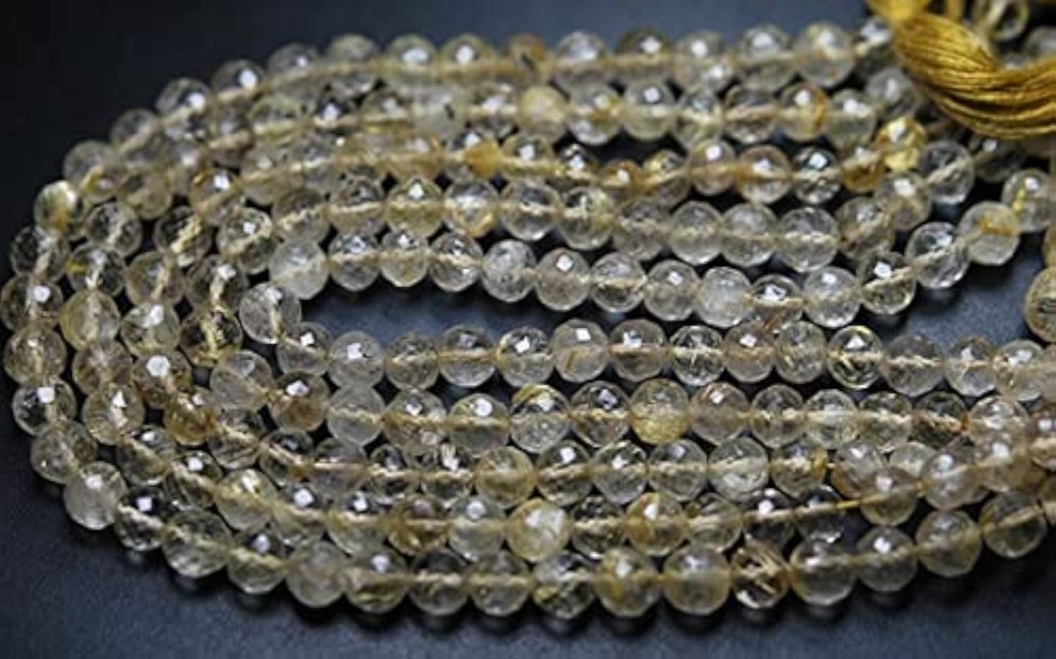 Quartz rutilé doré perles rondelles facettées 7-8mm pour création de bijoux DIY