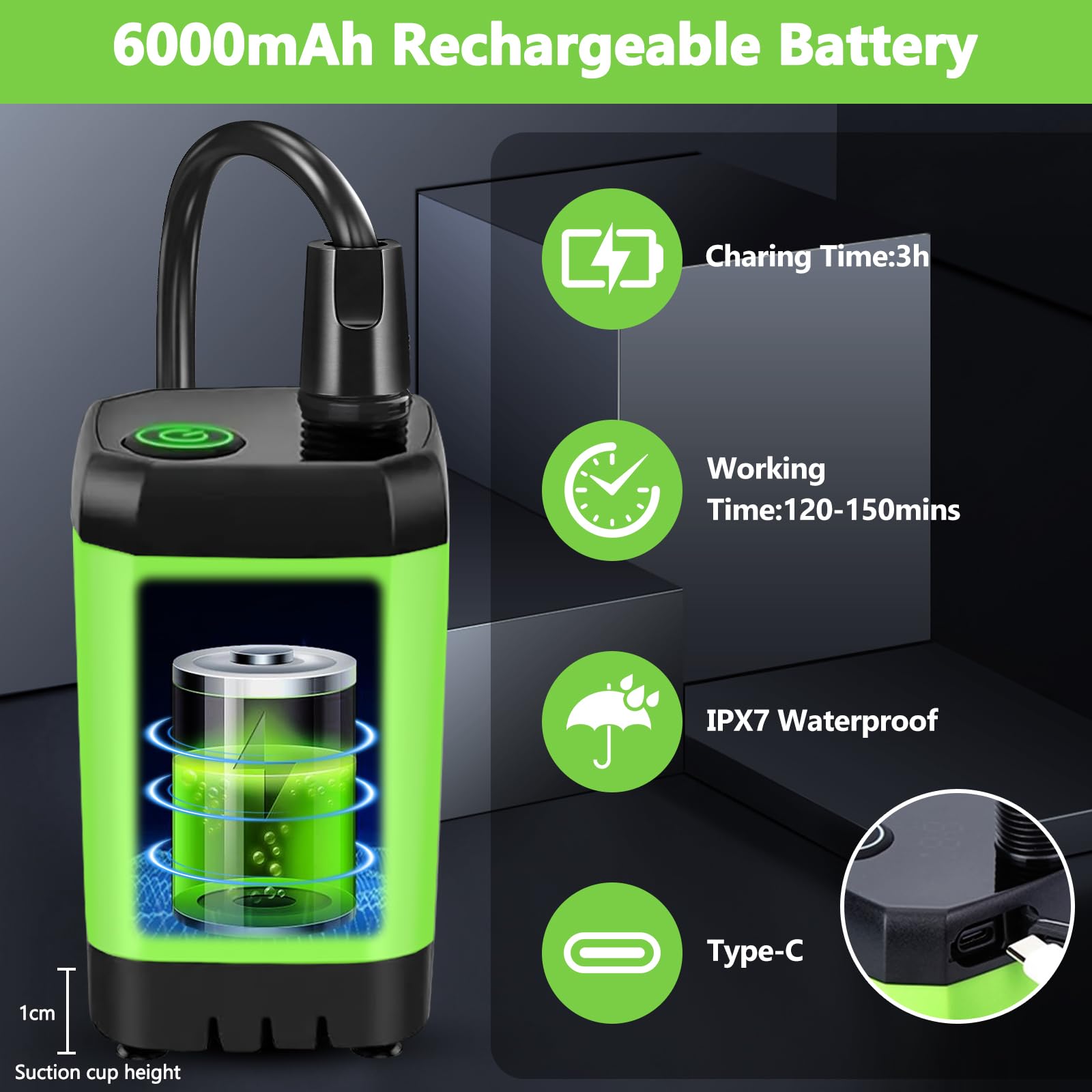 Ducha Portatil Camping,6000mAh Ducha Portatil,IPX7 Impermeable Recargable Ducha,Ducha Móvil Portátil,con Cabeza de Ducha y Manguera de 2 M,Ducha Camping para Acampar,Playa,Lavado de Coches