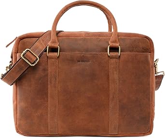 LEABAGS Istanbul Leather Shoulder Bag I 15 inch Laptop Bag I Genuine Buffalo Leather Messenger Bag I Briefcase I Vintage Leather Bag I Desk Bag I 40x30x12cm
