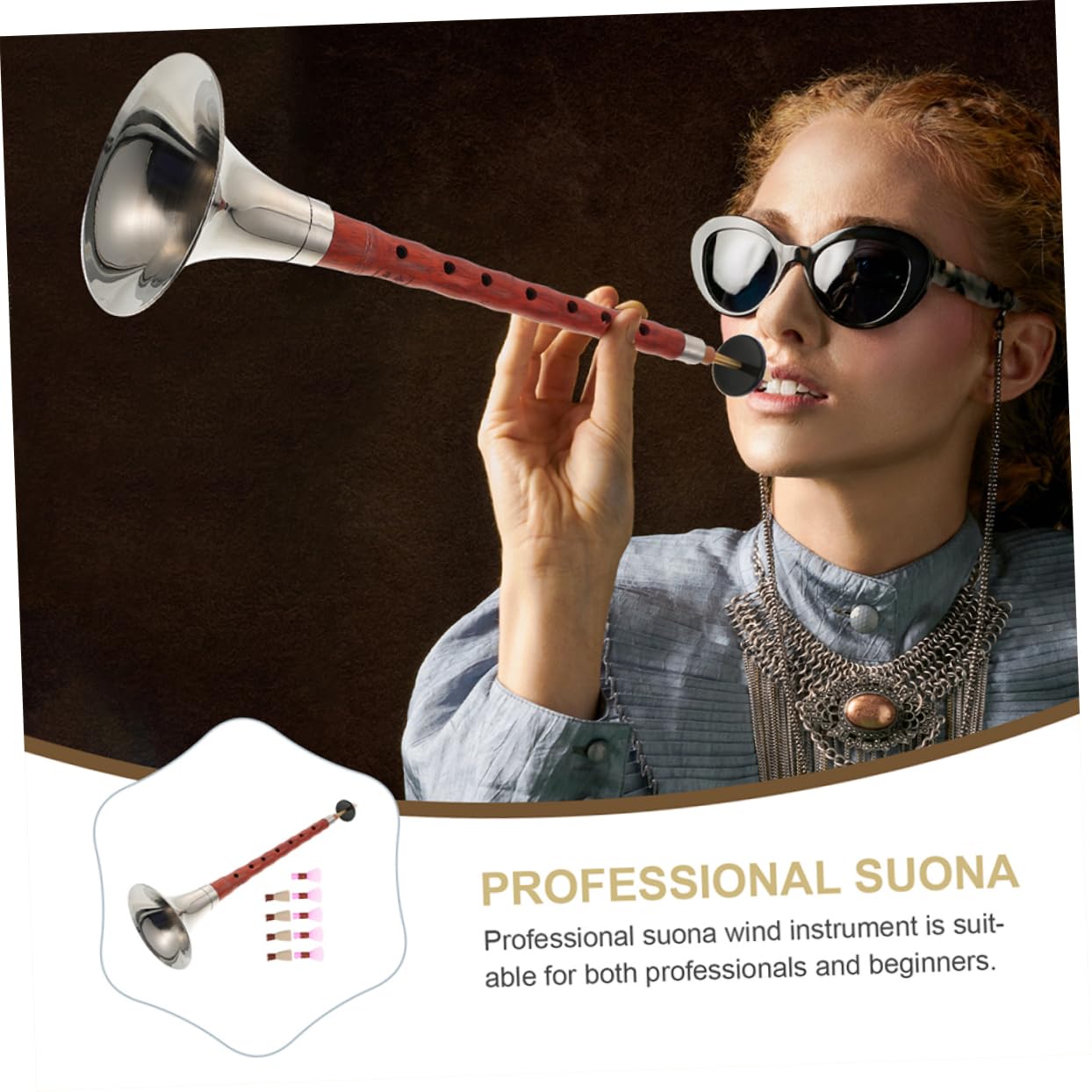Toyvian Suona Cinese per Principianti e Professionisti, Strumento a Fiato Tradizionale in Metallo, Facile da Suonare da Portare, per Musica Etnica Colore Casuale