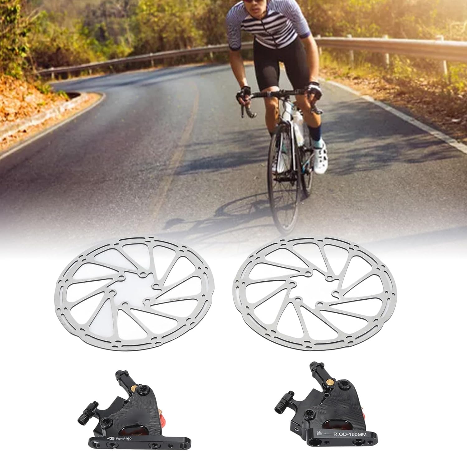 Aluminum Alloy Bike Disc Brake Set, Hydraulic Caliper with Adjustable Tension, Compatible with 140mm/160mm Disc, for Road and Mountain Bikes