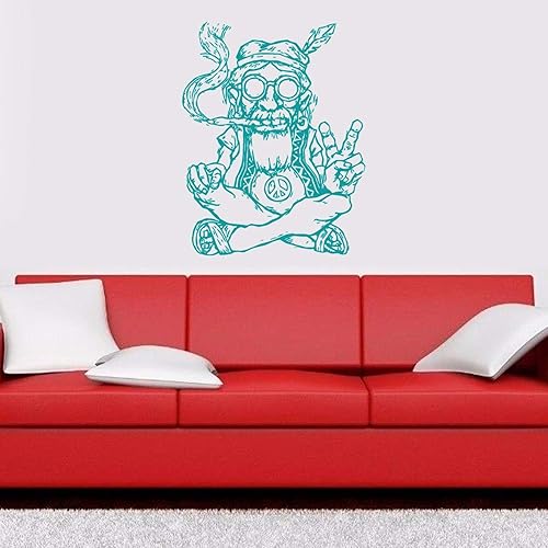 Miniatura 2 de Adhesivos de pared, diseño hippie con gafas, vinilo para fumar, marihuana, símbolo de paz, étnico, decoración de habitaciones,