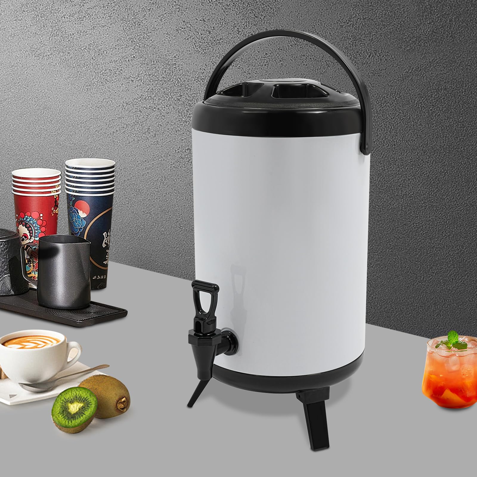 Termo de 10 litros con boquilla – Dispensador de bebidas aislado para bebidas calientes y frías (blanco) – Jarra de acero inoxidable con doble aislamiento – ideal para limonada, té helado y café