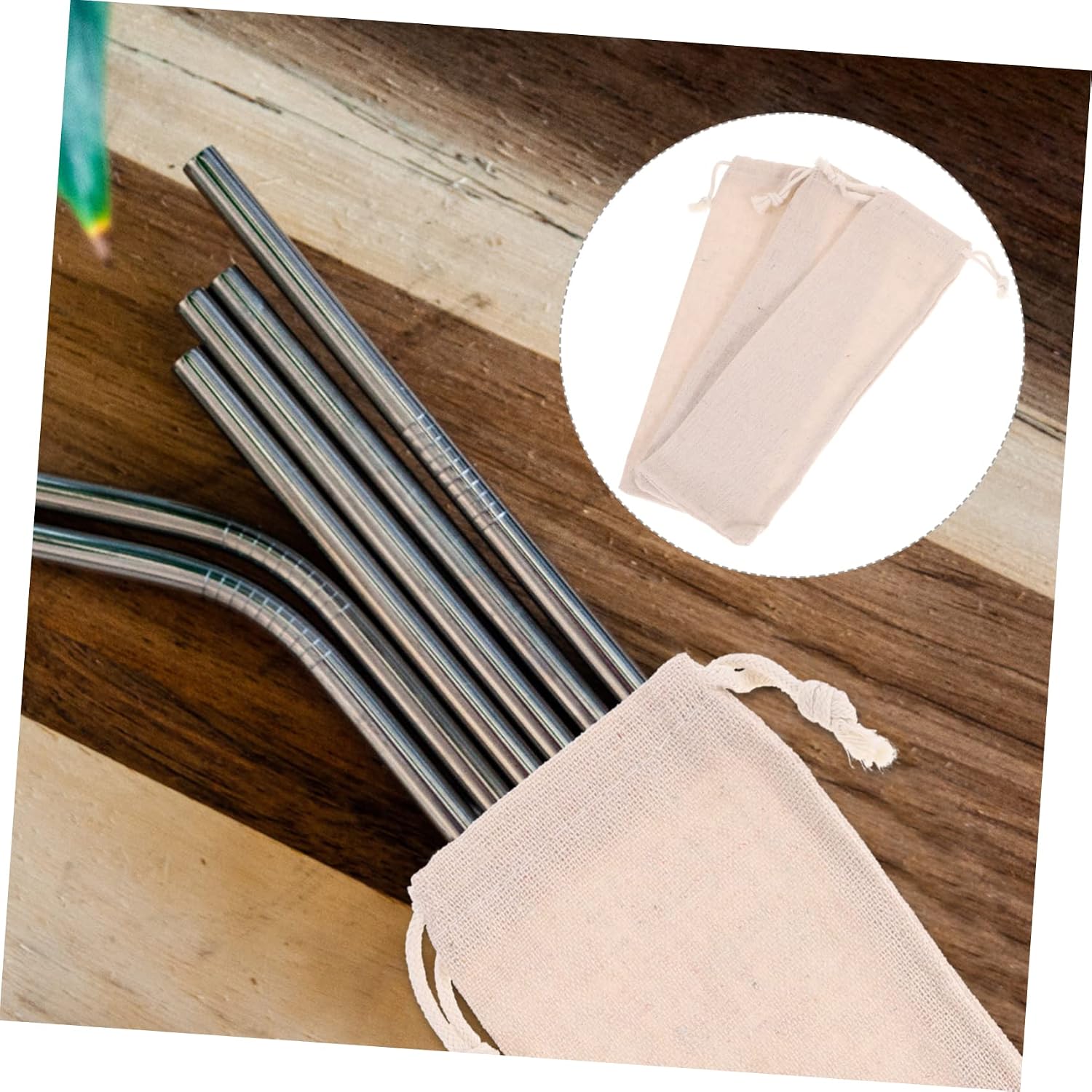20pcs Stainless Steel Straw Pouch Black Flannel Linen Bag Reusable Straw Carrying Case for Storage