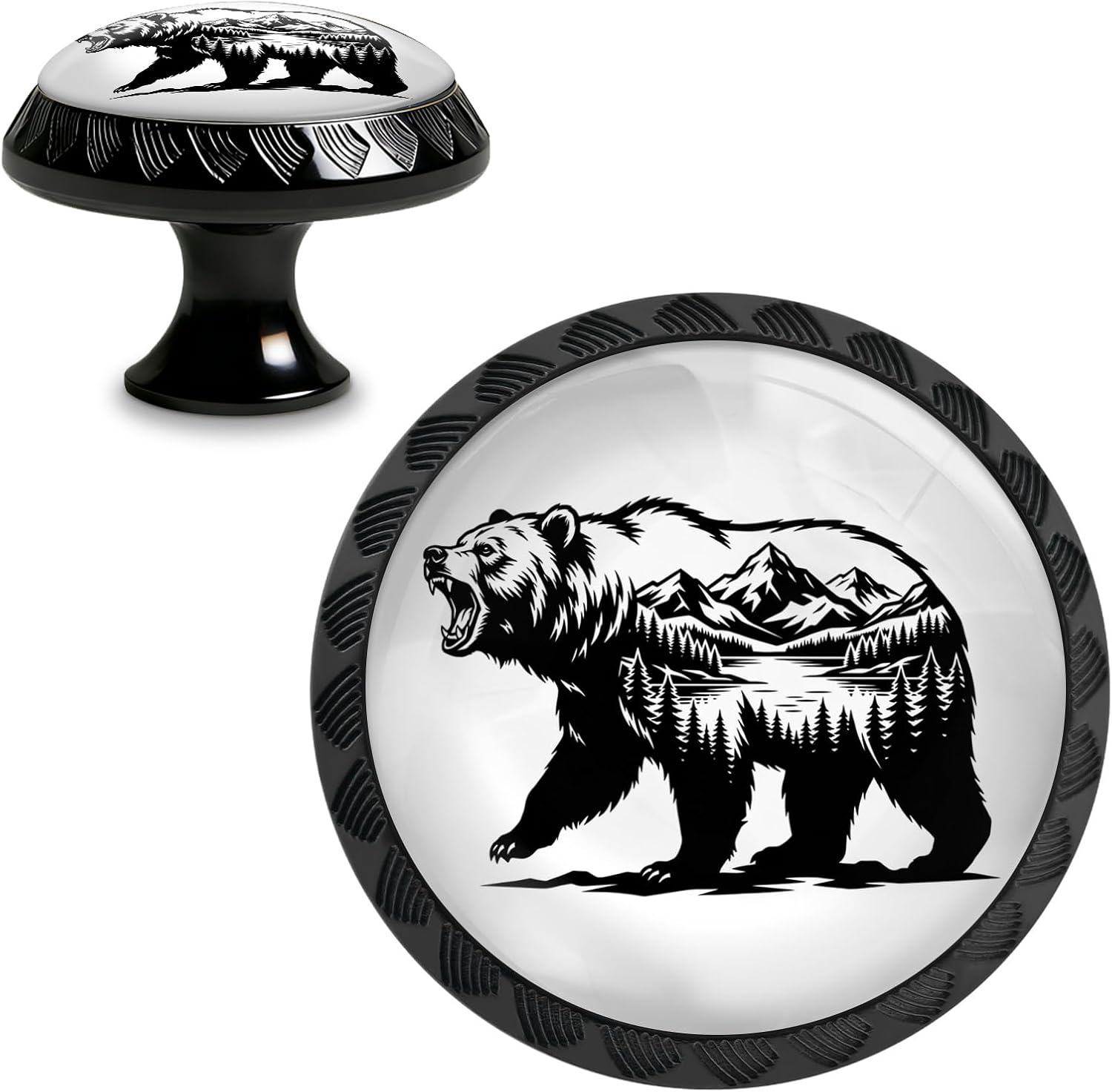 Yiruhe 4PCS Bear Mountain Forest Cabinet Knobs Pulls, Rustic Wildlife Crystal Glass Round Drawer Knobs for Dresser Kitchen Cabinet Wardrobe Cupboard Door Handles