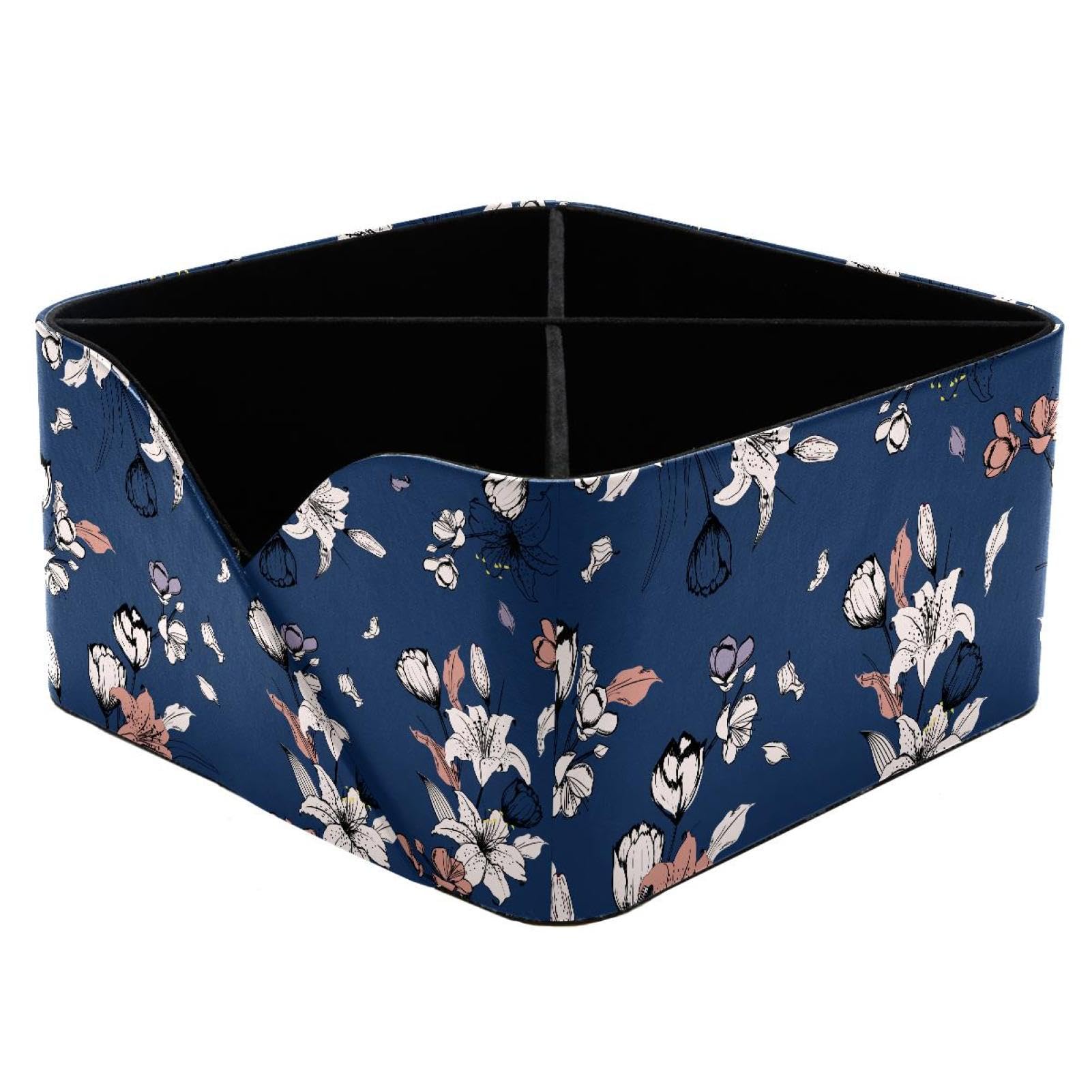 KengjuTesu Lily Flowers Botanical Desktop Organizer Pen Holder, Rectangular Pencil Cup for Office, Study and Makeup Stations
