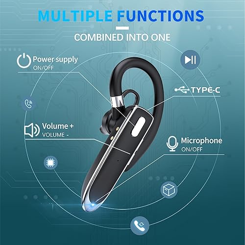 Miniatura 8 de Auriculares Bluetooth de un solo oído para negocios, auriculares inalámbricos Bluetooth 6.1 con micrófono, auriculares con estuche de carga de 800