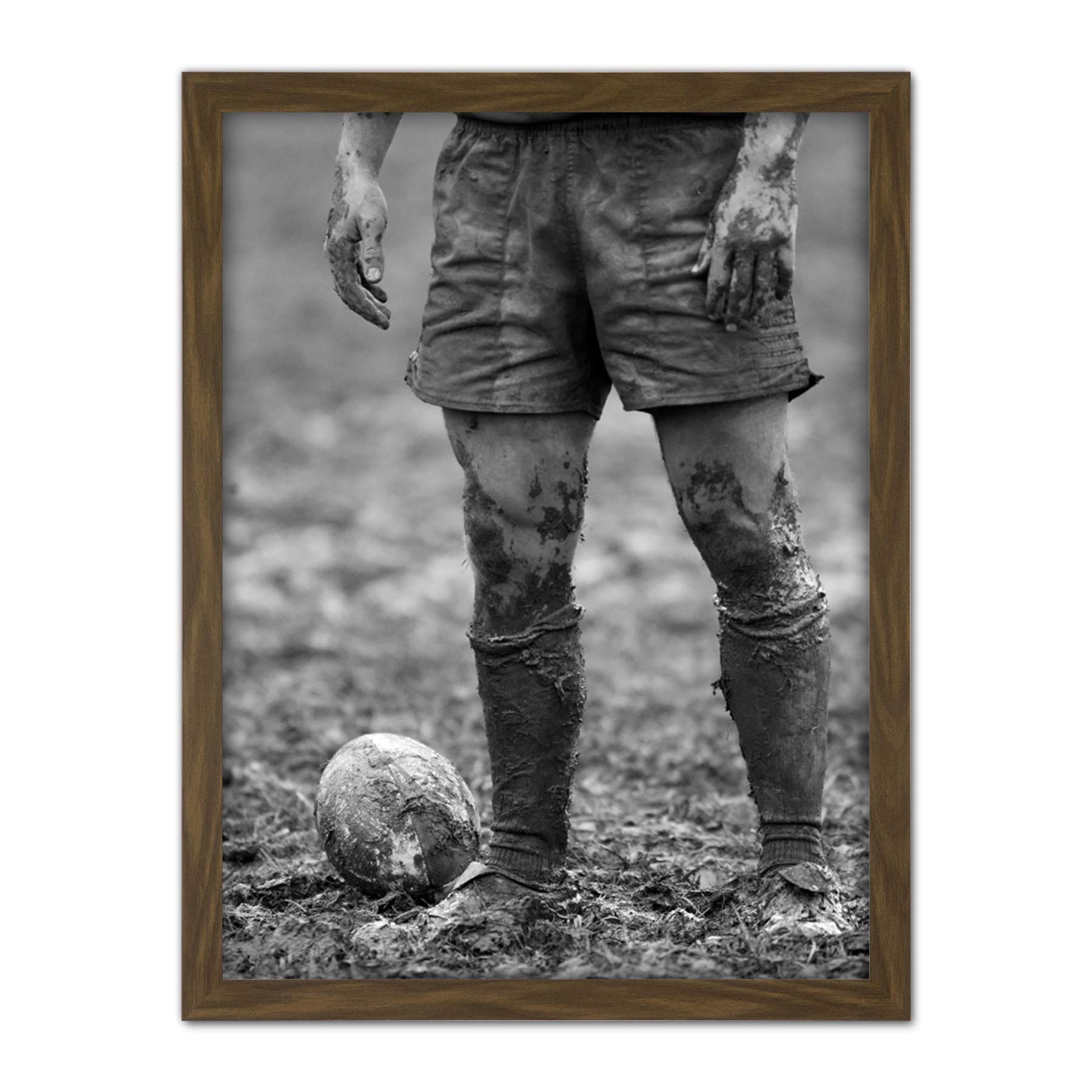 Wee Blue Coo Rugby Player Ball Mud Bowl Artwork Framed Wall Art Print 18X24 Inch