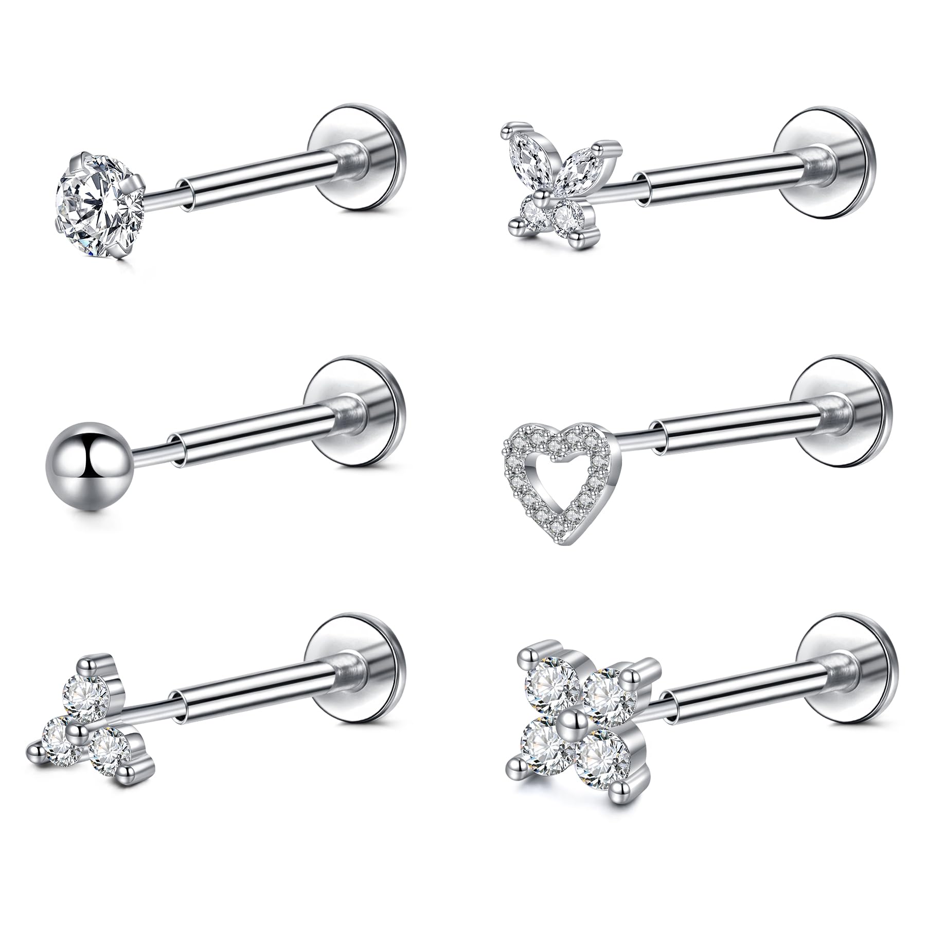 Funseedrr 16G/18G/20G Helix Piercings Tragus Gewindelos Edelstahl 6mm Labret Piercing Nasenpiercing Stecker Lippenpiercing Piercing Ohr