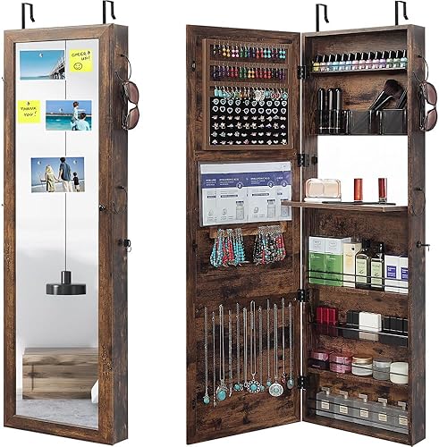 GISSAR Espejo de joyería para montaje en pared, espejo sobre la puerta, armario de joyería, organizador de espejo de longitud completa, espejo de