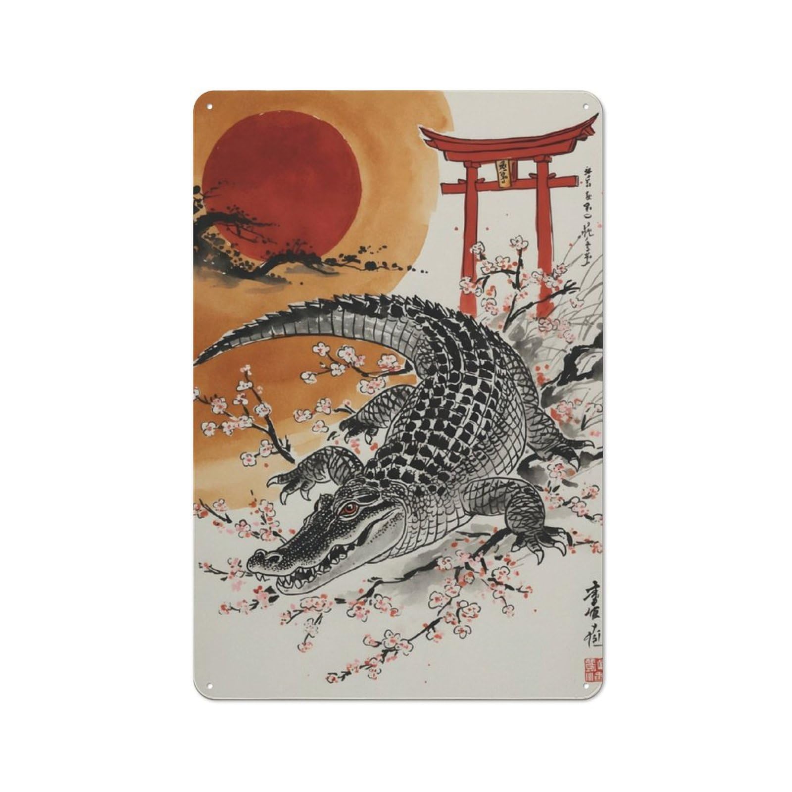 Junmoney Japan Alligator Painting Metal Sign 30X20cm With For Workshop Wall, Rustic Decor, For Collectors Decorating Workshops And Hobby Rooms