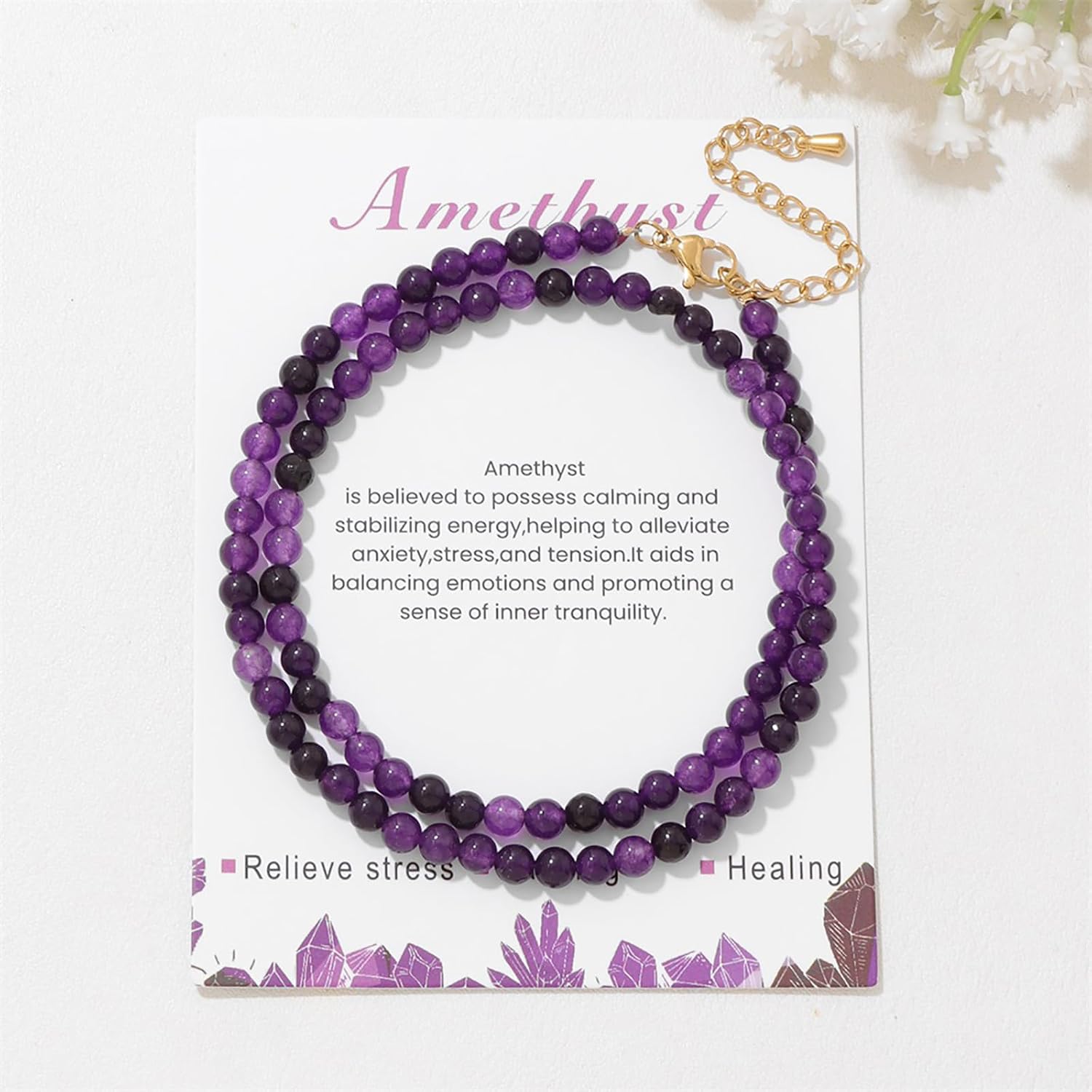 Crystal Necklaces for Women 4mm Handmade Natural Stone Choker Beaded Necklace Healing Crystal Necklace Gemstone Necklace Crystal Bead Necklace for Women - Image 4