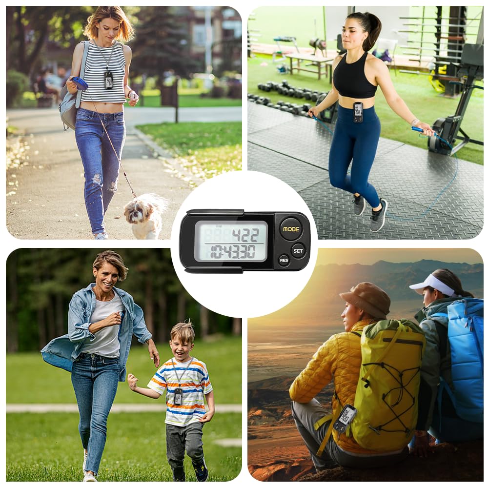 Podomètre Marche 3D, Compteur De Pas Distance Calories Horloge avec Clip et Lanière Podomètre Numérique 3D Portable Pas de Bluetooth 30 Jours de Mémoire pour Femme Homme Enfant, Noir