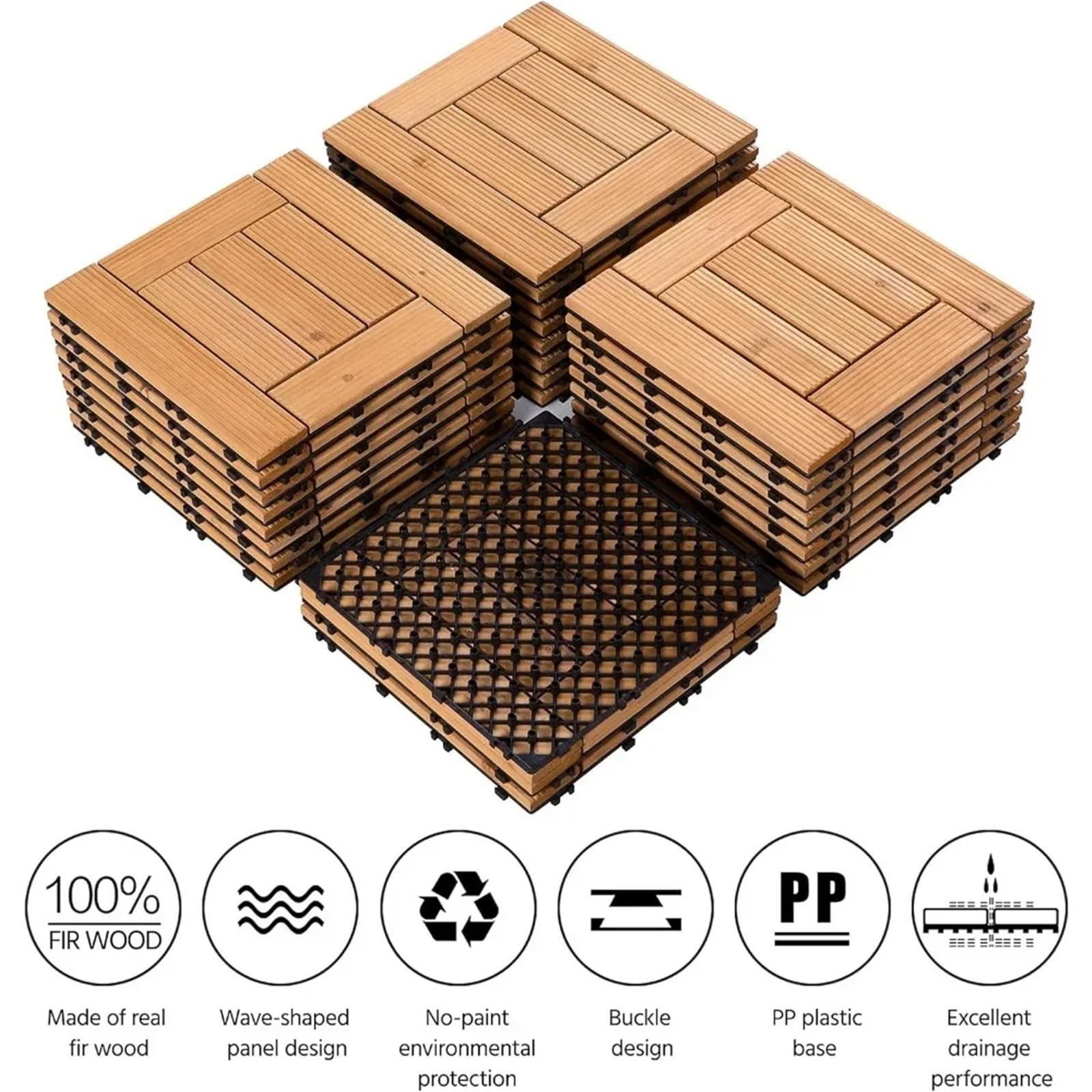 Baldosas De Terraza Exterior 27 piezas de baldosas madera entrelazadas for terraza patio, maciza y plástico, for interior exterior, 30 x cm(Khaki)