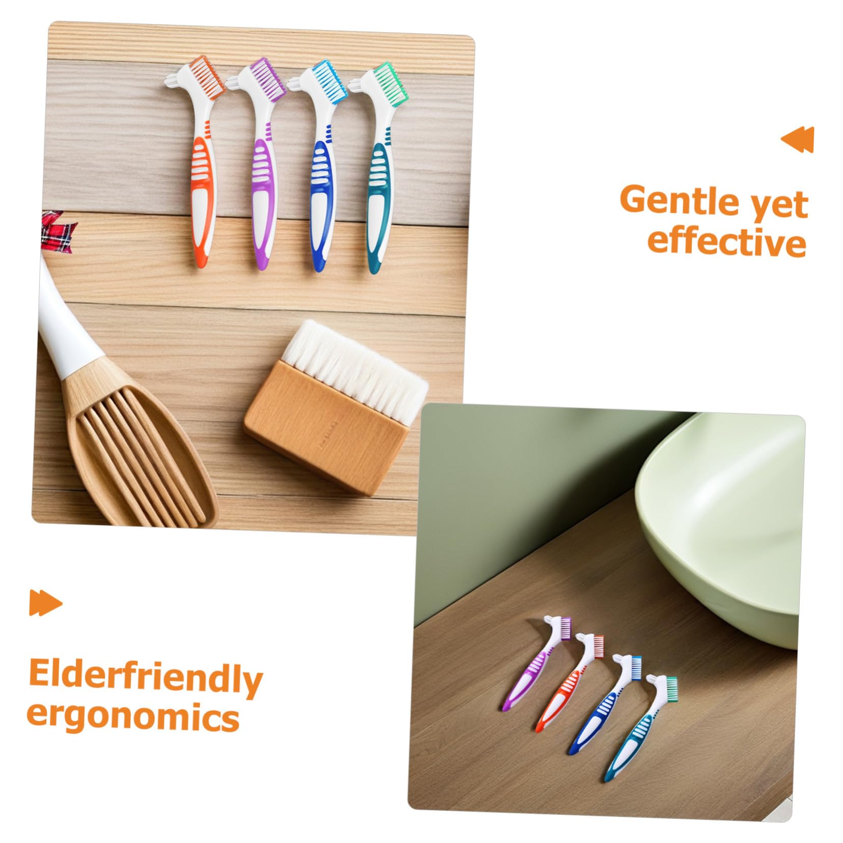 Anneome 12 Pezzi Spazzolino Doppia Testa per Pulizia Denti Falsi Manico Ergonomico Portatile per Protesi Apparecchi e Retainer per Anziani