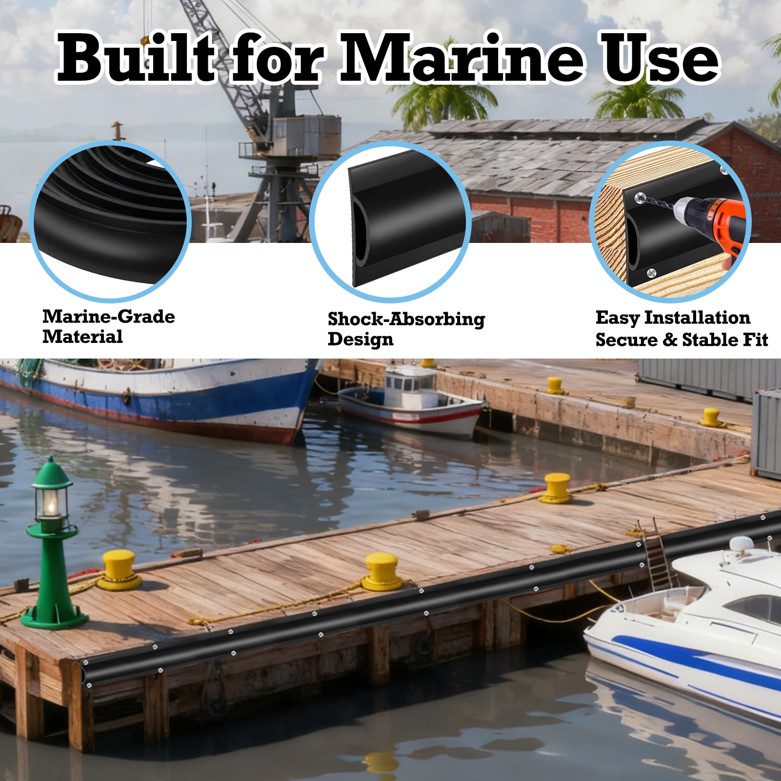 Bootsdock-Stoßstangen, 13 Fuß/26 FußDock-Kantenschutz für Ramm- und Anlegesteg, Rub Rail für Boote, Schutz, schwarz, Dock-Schutzblech, Stoßstange, inkl. Befestigungsschrauben
