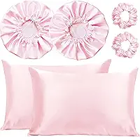 Kit 2 Fronha De Cetim Seda + 2 Toucas + 2 Xuxinhas (Rosa-claro)