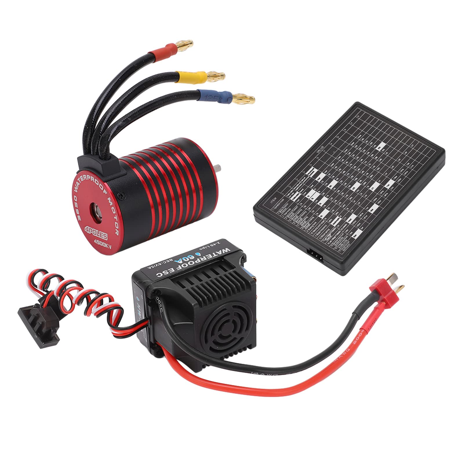 Bezszczotkowy Zestaw ESC, bezszczotkowy wodoodporny silnik 3650 60A ESC, karta programowania do samochodu RC 1/10 (4500kV)