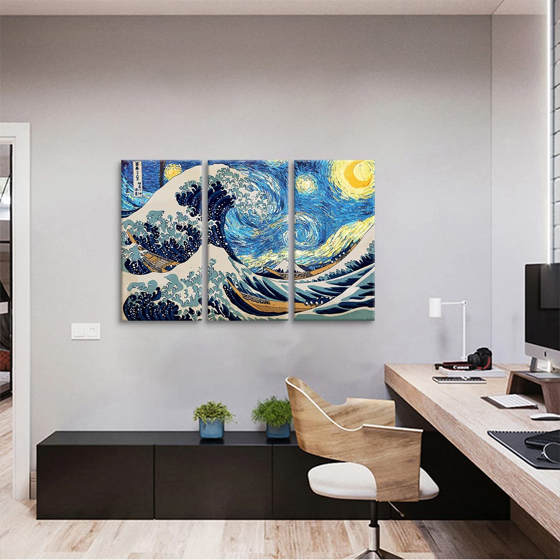 Amazon.co.jp: 3枚 アートパネル 神奈川沖浪裏 星月夜 飾り絵 モダン