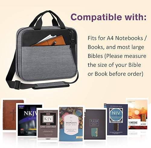 Miniatura 6 de FINPAC Large Bible Cover, Carrying Book Case Church Bag Bible Protective with Zippered Pocket and Handle, Gift for Men Women Gris