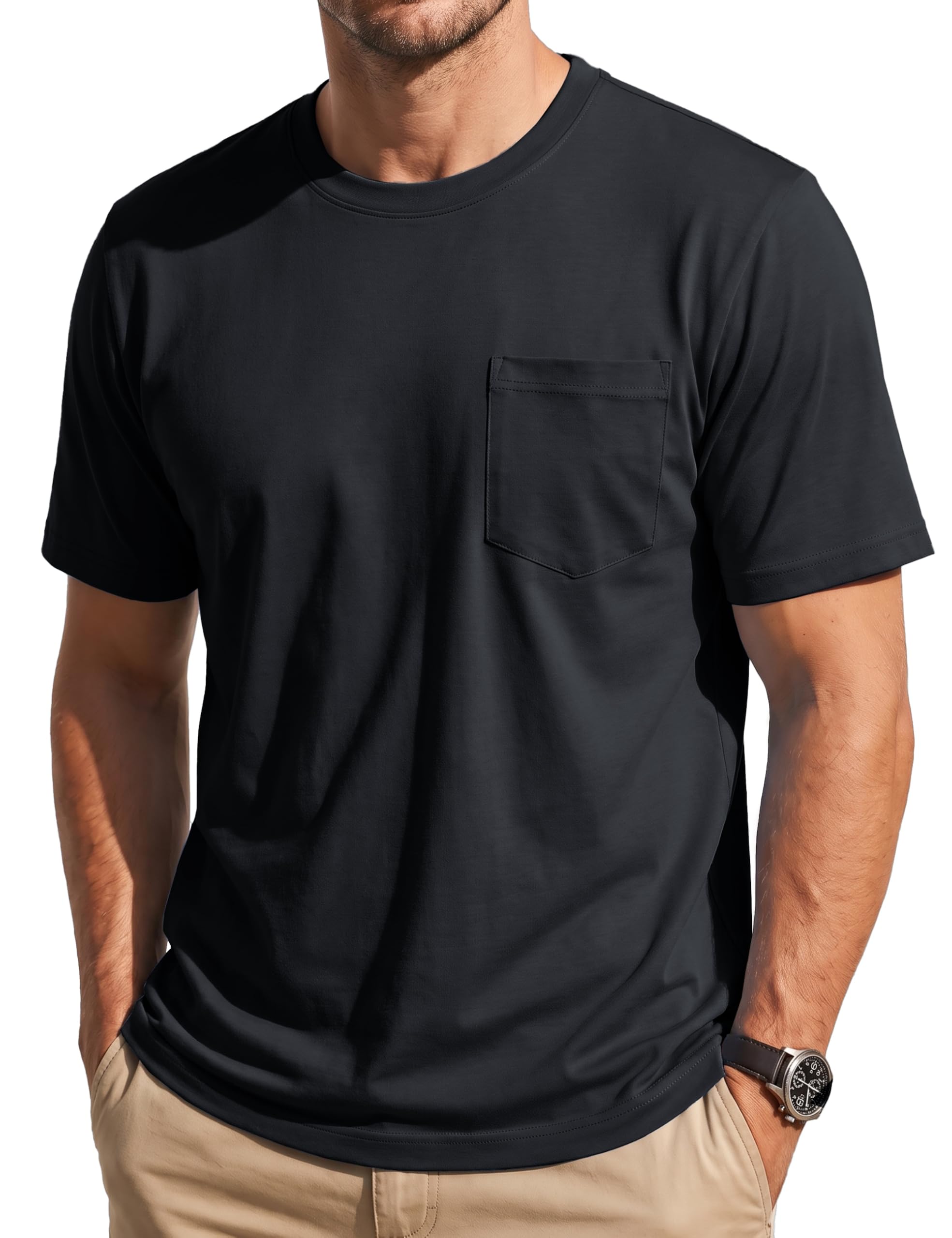 Men's Pocket T-Shirt Short Sleeve Cotton Casual Tee