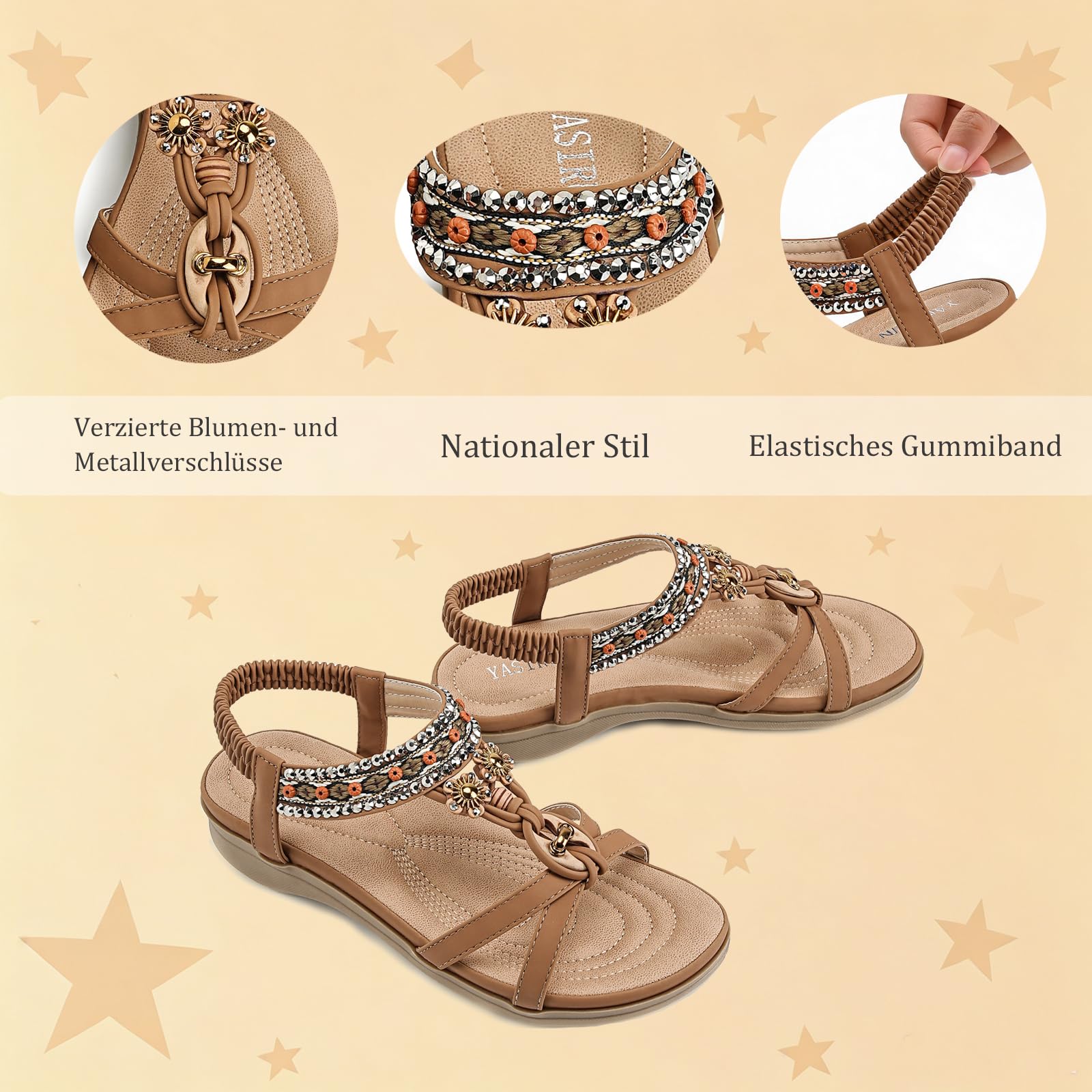 Sandali Piatti da Donna Eleganti Estive Bohemia Sandali de Spiaggia Comode Scarpe Aperte con Elastici Casual Open Toe